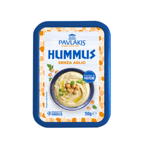 Ciotola di hummus cremoso senza aglio